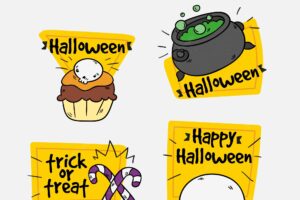 Pack of stickers with hand drawn halloween elements