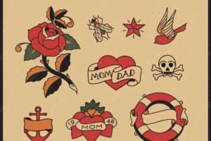 Pack of vintage hand drawn tattoos