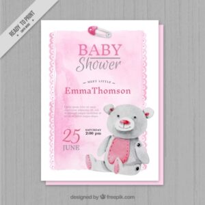 Pink watercolor baby shower invitation