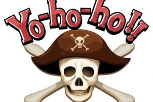 Pirate concept with yo-ho-ho word banner and skull crossbones
