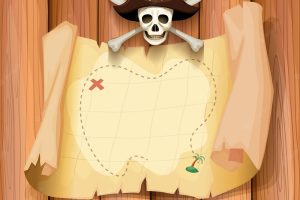 Pirate skull and a map on the wall