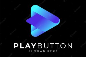 Play button media music video audio player colorful vibrant gradient reflection vector logo design