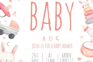 Poster invitation to children's party baby shower, watercolor illustration on white background