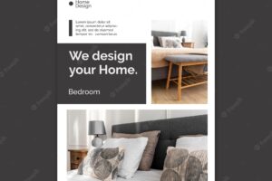 Poster template for home interior design with furniture