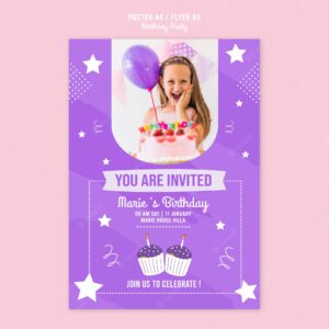Poster template with birthday invitation theme