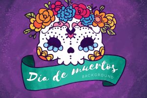 Purple hand drawn mexican skull background
