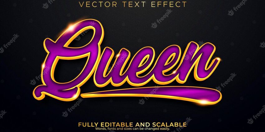 Queen royal text effect editable elegant gold glowing font style