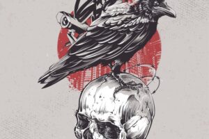 Raven and skull background