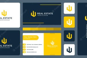 Real estate building with letter w logo and business card design.
