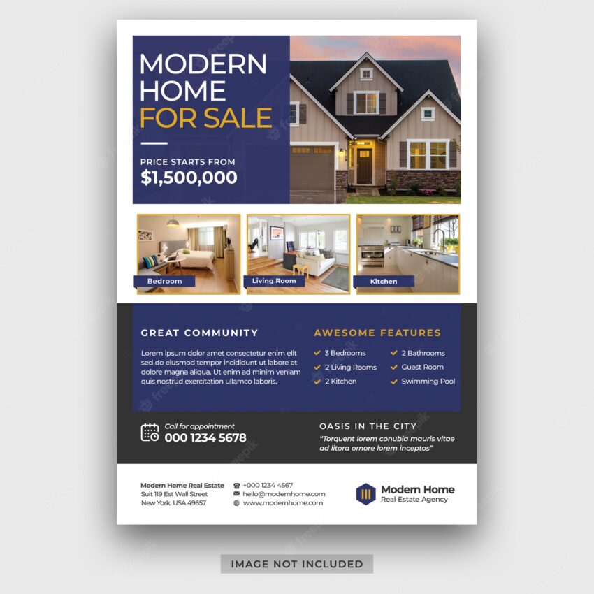 Real estate business modern home for sale flyer design template psd  premium psd