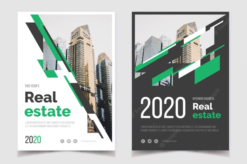 Real estate business poster and apartments