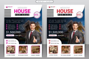 Real estate flyer and home for sale or elegant house property sale business flyer design template