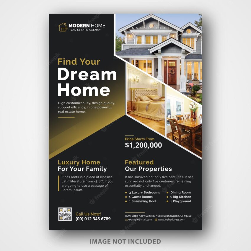 Real estate flyer template example sample modern home property realtor flyer design layout