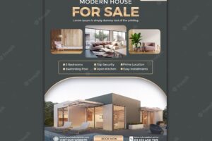 Real estate house property flyer sale promo template gold green