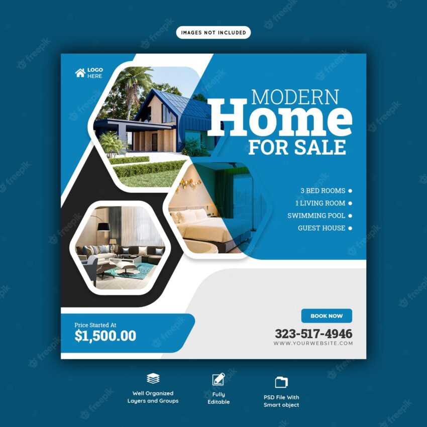 Real estate house property instagram post or social media banner template