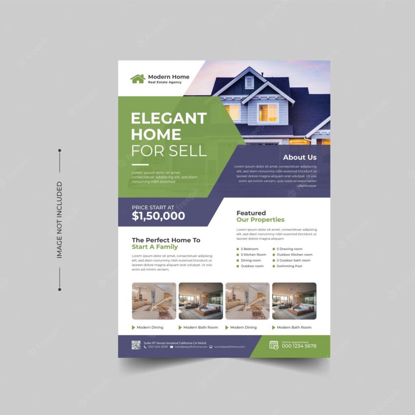 Real estate modern home sale flyer template design layout