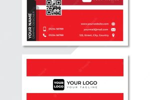 Red business card with white details