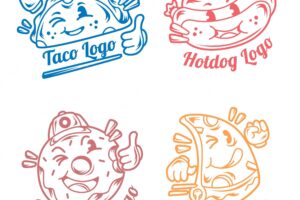 Retro cartoon restaurant logo collection