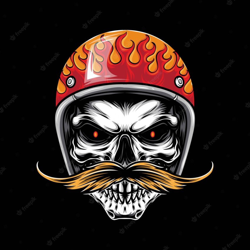 Retro skull biker with mustache vector