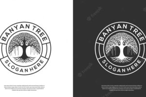 Retro vintage banyan tree logo templates