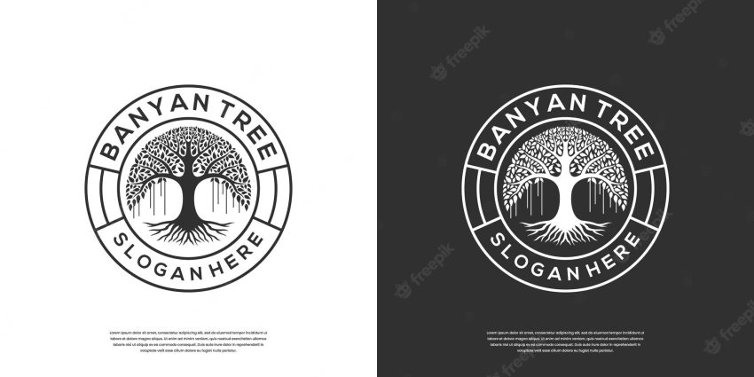 Retro vintage banyan tree logo templates