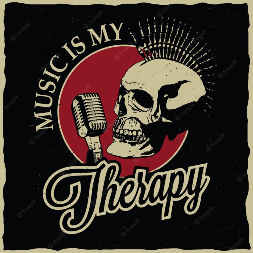Rock music poster with therapy label design for t-shirts and greeting cards