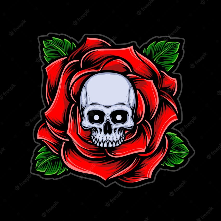 Rose with skull vector logo