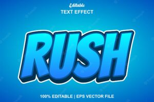 Rush text effect with blue color 3d style