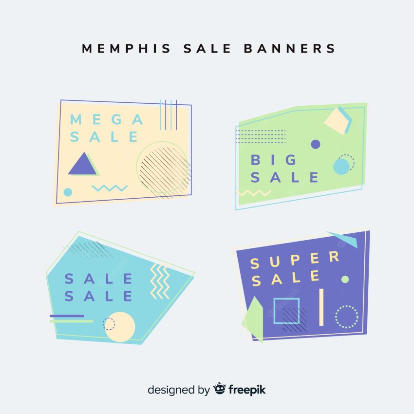 Sale banner memphis style set