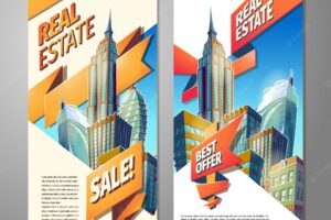 Set of advertising posters for sale of real estate.