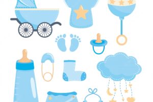 Set of baby shower elements