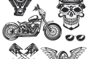Set of biker and motorcycle elements