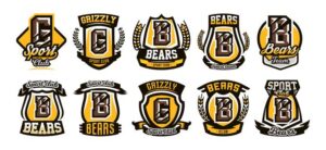 Set collection of colorful logos emblems letter the scratched claw angry bear grizzly vector illustration dynamic and sporty style printing on tshirts
