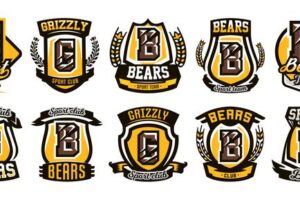 Set collection of colorful logos emblems letter the scratched claw angry bear grizzly vector illustration dynamic and sporty style printing on tshirts