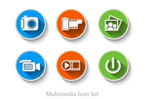 Set of different media icons graphics for web design