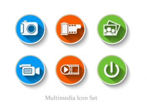 Set of different media icons graphics for web design