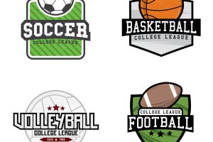 Set of different sport logo (football, soccer, volleyball and basketball)