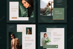 Set of fashion square banner template with abstract wave premium psd