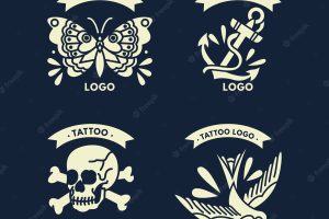 Set of four tattoo style logos in vintage style