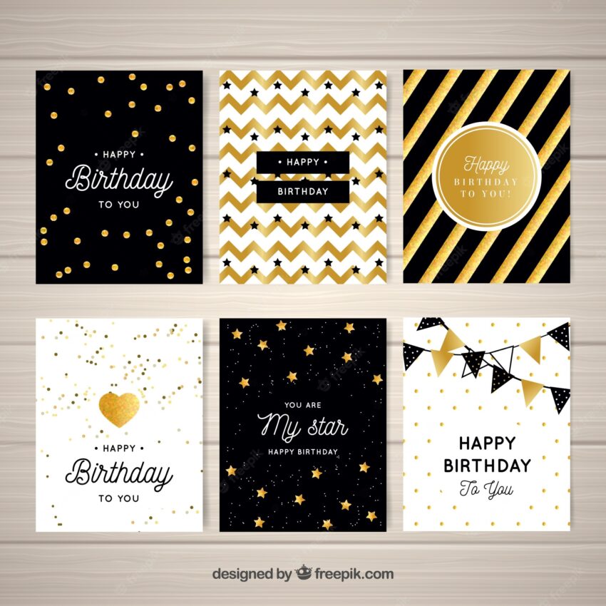Set of golden abstract birthday greetings