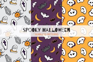 Set of halloween patterns with drawings