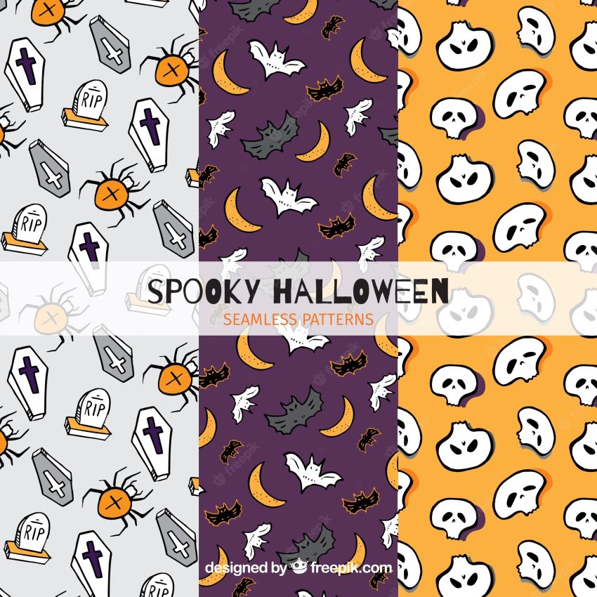 Set of halloween patterns with drawings