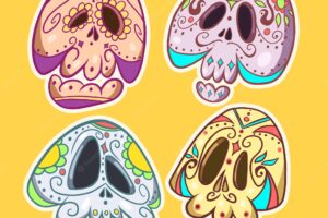 Set of hand drawn mexican skulls