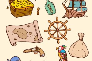 Set of hand drawn pirate elements