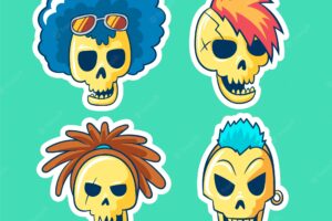 Set of hand drawn skull stickers