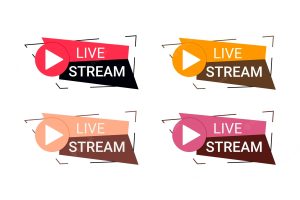 Set of icons stickers buttons with text live stream red yellow pink orange colors