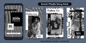 Set of instagram story design template for fashion promotion in black and white. good for banner, web ads, etc