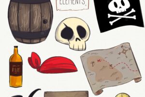 Set of pirate hand drawn elements