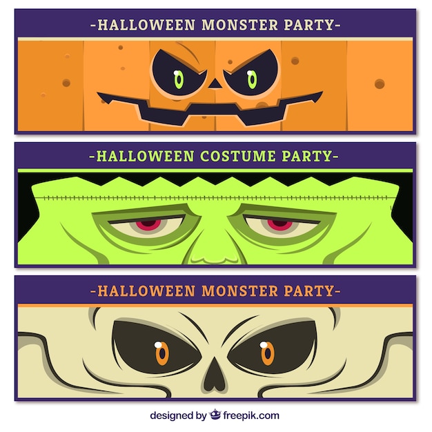 Set of three banners halloween characters