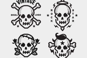 Several skull logos in flat design